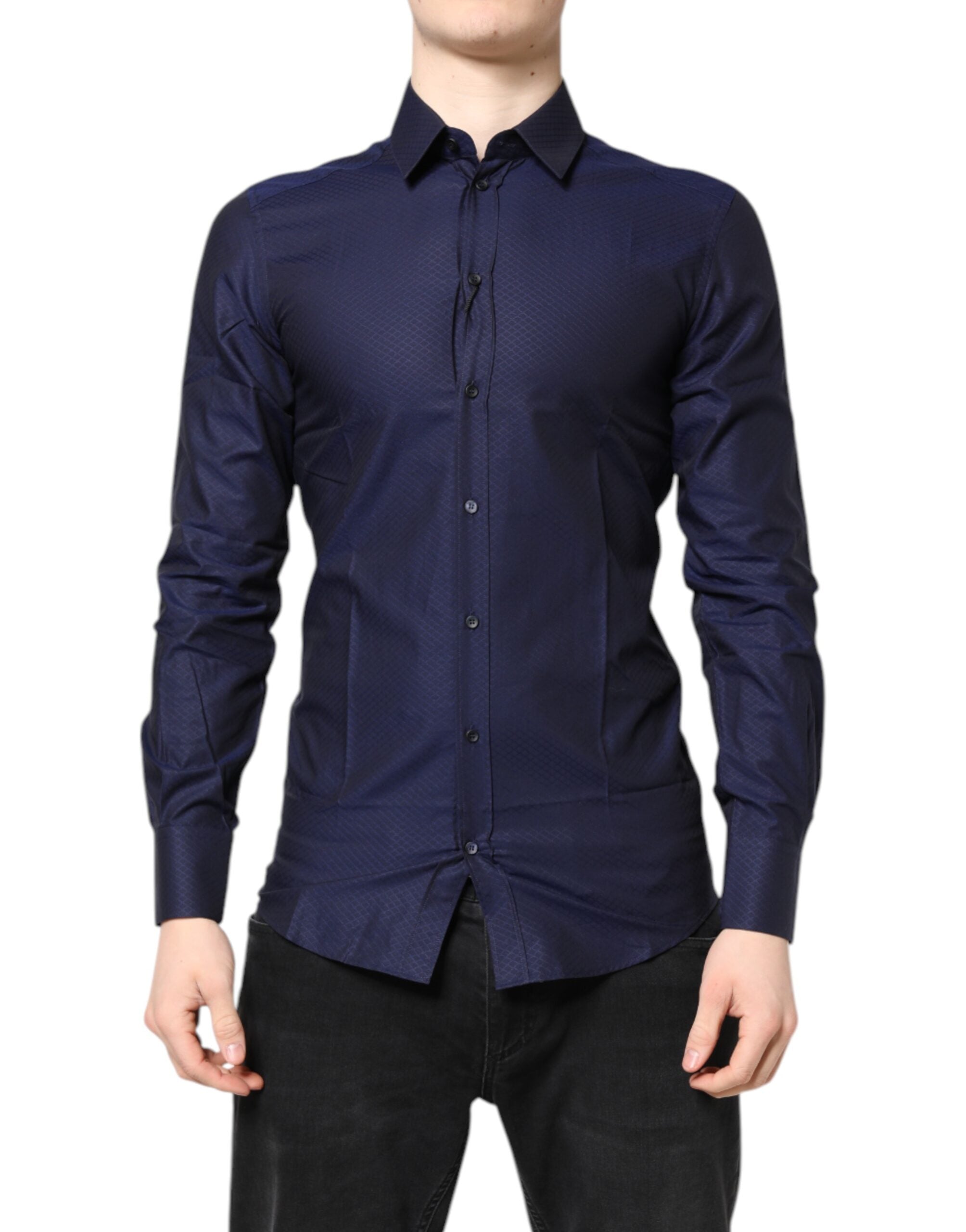 Dolce & Gabbana Blue GOLD Cotton Long Sleeve Men Dress Shirt